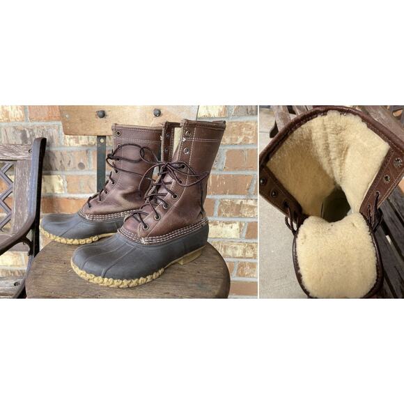 Size 7 M L.L Bean Shearling Lined Leather Winter Snow Boots - Picture 1 of 4